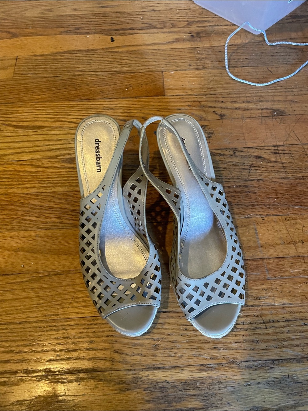 dressbarn Beige Laser-Cut Slingback Peep-Toe Heels
